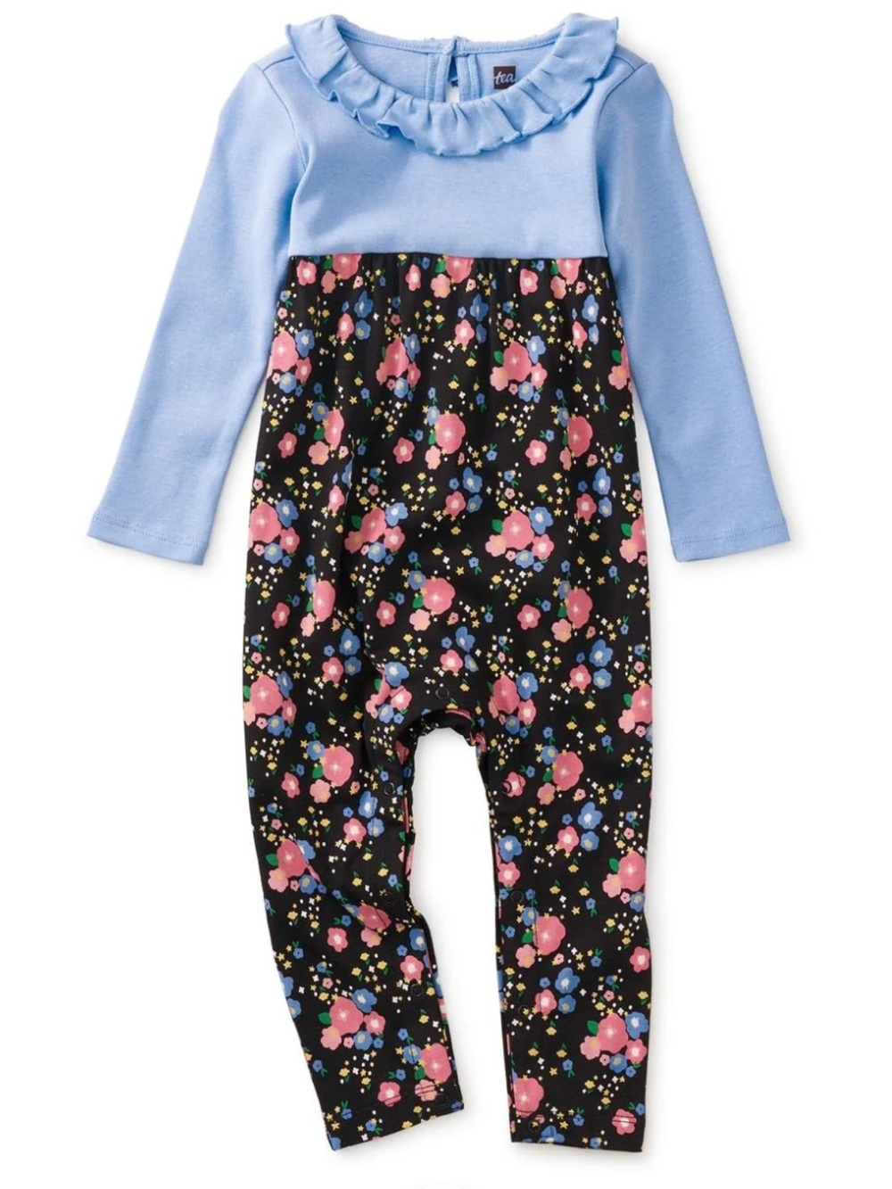Tea Collection Ruffle Collar Baby Romper in Star Flower | Size 0-3m